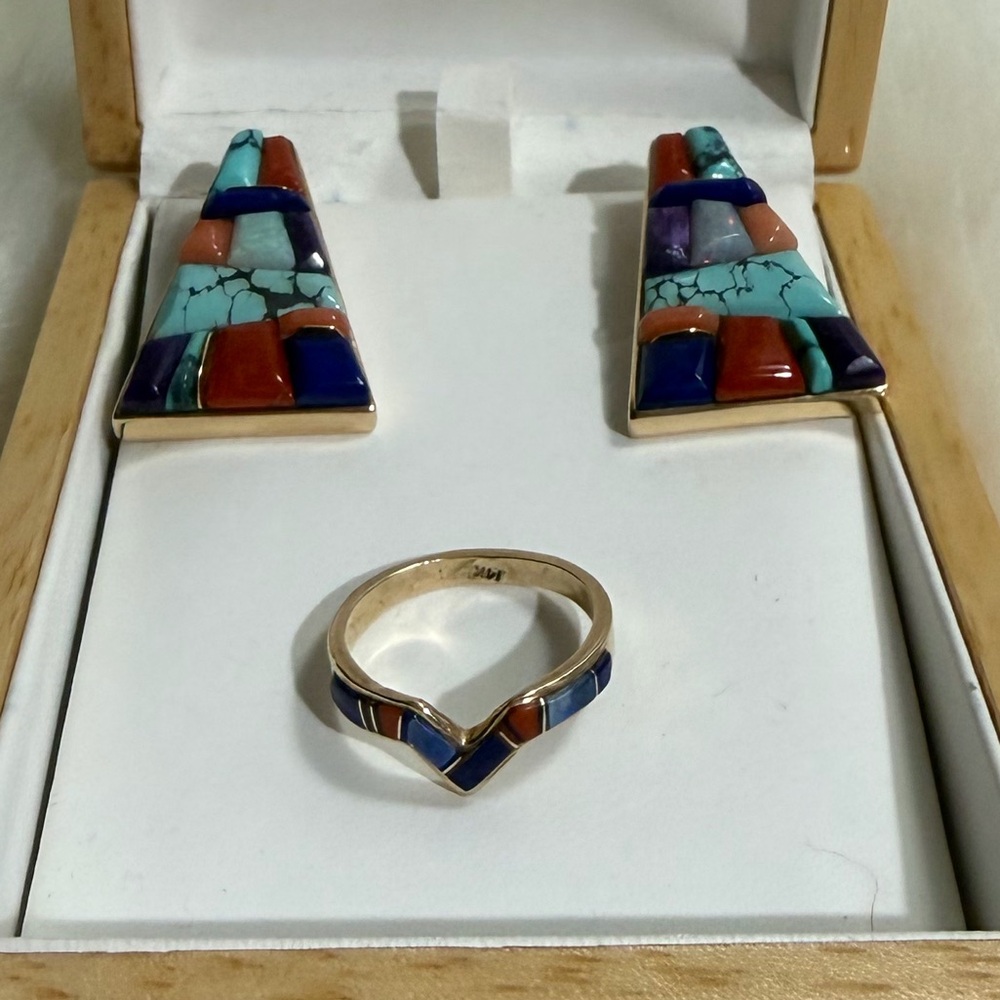 Jewelry Set "Lynel Yellowhorse - 14K" 💙🩵❤️💛 Navajo (Navajo/Diné) artisans.
